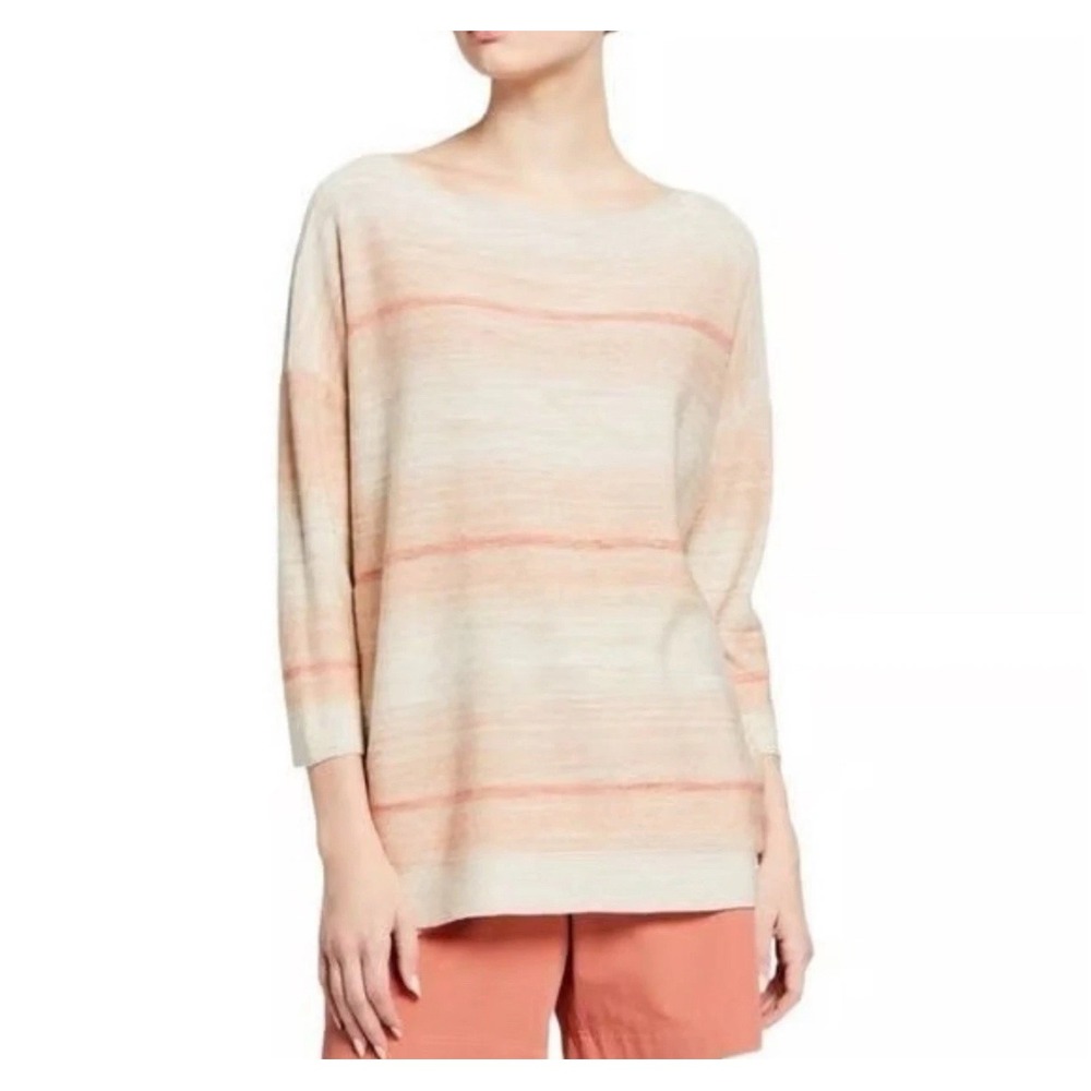 Lafayette 148 Ombre Silk Linen Blend Light Sweater Sequins Medium in Sedona $498